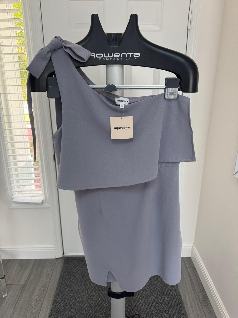 Super down One-Shoulder Slate Lavender Dress with Tie Bow